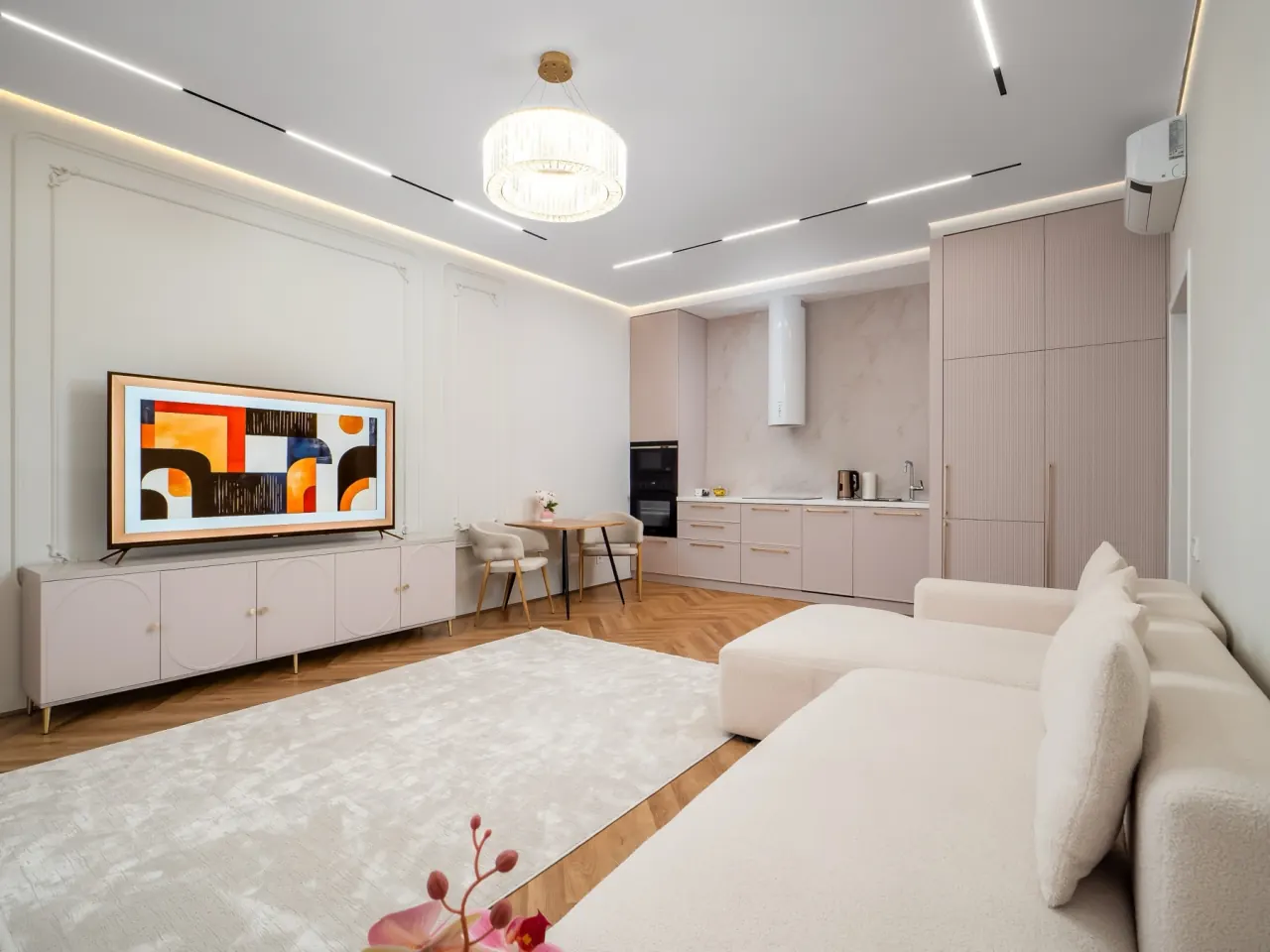Open-plan kitchen and lounge